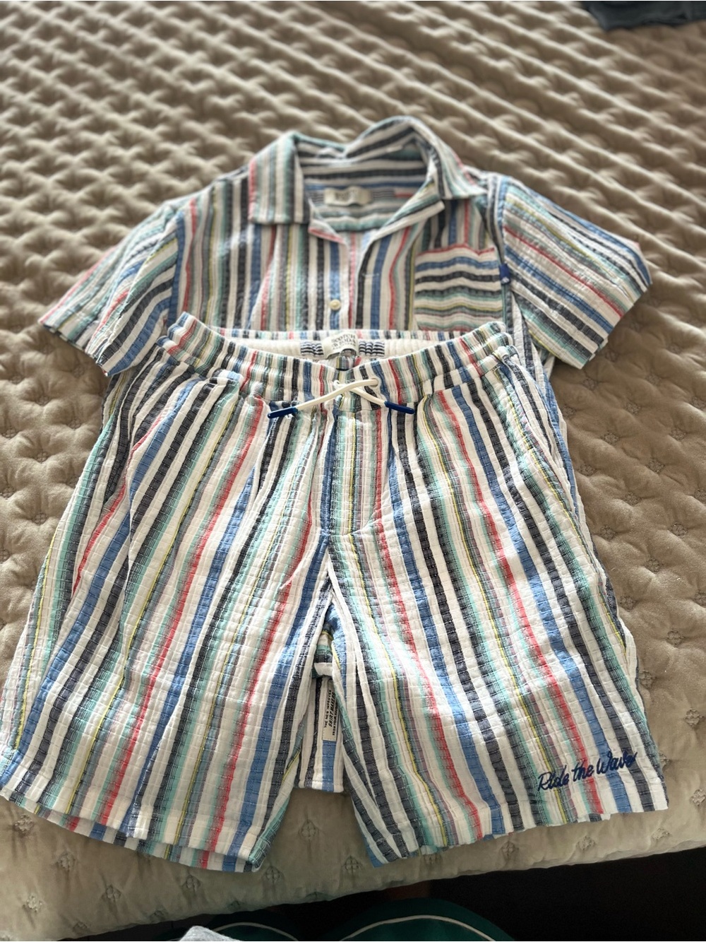 Scotch & Soda Multicolor Striped Kids Shorts Set - Blue, Red, Green, Cream